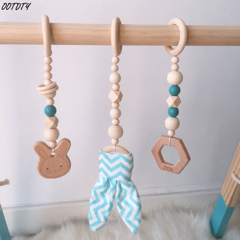 1 Set Nordic Cartoon Baby Wooden Rabbit Ear Toys Pendant Baby Gym Fitness Rack Kit Toddler Infant Room Ornament Decorations